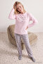 Pudra Ekoseli Slogan ve Kalpli Polar Kışlık Örme Pijama Takımı THMAW25PT00124 - 2