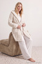 Ecru Belted Heart Fleece Winter Knit Robe THMAW24SB00002 - 3