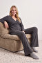 Anthracite Tie-Detail Double-Breasted Ribbed Kimono Knitted Pajama Set THMAW26PT00003 - 3