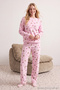 Pink Teddy Bear and Heart Pattern Winter Fleece Knitted Pajamas Set Thmaw26Pt00150 - 2