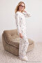 White Winter/Ski Patterned Piped Soft Winter Waffle Knit Pajama Set THMAW26PT00208 - 3