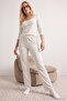 White 100% Cotton Floral Lace Detailed Corded Fabric/Pointelle Knit Pajama Set THMAW26PT00165 - 3