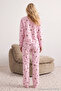 Pink Teddy Bear and Heart Pattern Winter Fleece Knitted Pajamas Set Thmaw26Pt00150 - 5