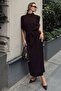 Brown Half Batwing Sleeve High Collar Belted Women's Knitwear Dress