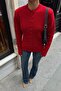 Red Coated Buttoned Crew Neck Ribbed Women's Knitwear Cardigan - 5