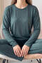 Green Minimalist Printed Bamboo Long Sleeve Women's Pajama Set - 4