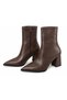 Fv507A Women's Bitter Brown Leather Pointed Toe Thick Block Heeled Zippered Short Boots - 7