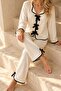 Ecru Black Bow Detailed Buttoned Women's Pajama Set