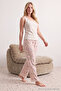 Ekru %100 Pamuklu Çiçekli Dantel Detaylı Örme Pijama Takımı THMSS25PT00223 - 4
