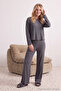 Gri Melanj Fitilli Örme Pijama Takımı THMAW21PT0684 - 2