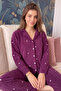 Plum Jantung Patterned Front Buttoned Plush Fleece Pajama Set - 3