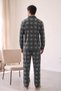 Black Plaid Patterned Front Buttoned Elegant Men's Pajama Set - 6