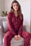 Burgundy Eclipse Patterned Button-Front Plush Fleece Pajama Set - 2