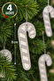 Silver Eva Candy Cane 9 cm 4 Pieces Christmas Pine Tree New Year Tree Ornament Glittery Shiny Gray Silver Ornament - 3