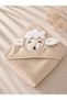 100% Cotton Beige Lamb Pattern Embroidered Baby Towel Swaddle 75x75cm - 3