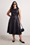 Black Woven Faux Leather Midi Plus Size Dress Tbbaw27Ah00101 - 2