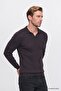 Men's Brown Standard Fit Regular Cut Polo Neck Jacquard Knitwear Sweater