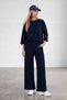 Women's Navy Blue Crew Neck Three-Quarter Sleeve Modal Blouse And Double Pocketed Trousers Set Alc-X15234 - 2