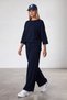 Women's Navy Blue Crew Neck Three-Quarter Sleeve Modal Blouse And Double Pocketed Trousers Set Alc-X15234 - 3