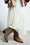 Argus Rome Beige Genuine Suede Leather Pointed Toe Thick Heel Women's Cowboy Boots