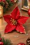 Red Heirloom Flower 15 Cm Artificial Flower Christmas Pine Tree New Year Decoration Mound Seeds Gold Color - 3