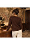 Women's Chinese Button Premium Knitwear Jacket Striped Design Crew Neck 8776 - 2
