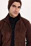 Men's relaxed fit stand collar zip-up lined faux suede knit jacket with side pockets - brown - 5