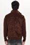 Men's relaxed fit stand collar zip-up lined faux suede knit jacket with side pockets - brown - 10