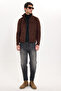Men's relaxed fit stand collar zip-up lined faux suede knit jacket with side pockets - brown - 4