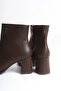 Women's Brown Leather Blunt Toe Heeled Boots - 6