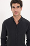 Men's Slim Fit, Slim Cut, Cotton, Easy-Iron, Black, Judge Collar Shirt - 7