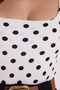 Women's Standard Fit Regular Cut Strappy U-Neck Polka Dot White Bodysuit with Snap Buttons at the Bottom - 6