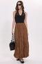 Women's Comfortable Cut, Elastic Waist, Midi Length Brown Pleated Skirt