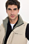Men's Relax Fit Comfortable Cut Stand Collar Hidden Zipper Covered and Snap Fastener Double Pocket Inflatable Beige Vest - 5