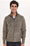 Men's Relax Fit Comfortable Cut Stand Collar Zippered Lined Suede Look Knitwear Sleeve Pocket Gray Coat - 3