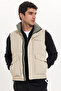 Men's Relax Fit Comfortable Cut Stand Collar Hidden Zipper Covered and Snap Fastener Double Pocket Inflatable Beige Vest
