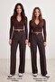 Koyu Kahverengi Wide Leg/Geniş Paça Palazzo Pilili Dokuma Kumaş Pantolon TWOAW22PL0475 - 2
