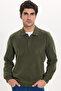 Men's Regular Fit Classic Cut Thessaloniki Fabric Khaki Polo Collar Sweatshirt