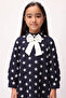 Navy Blue Star Patterned Girl's Gabardine Dress - Poppy. - 2