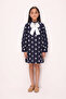 Navy Blue Star Patterned Girl's Gabardine Dress - Poppy.