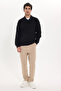 Men's Regular Fit Classic Cut Thessaloniki Fabric Black Polo Collar Sweatshirt - 7