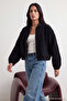Siyah Oversize Kaşe Bomber Ceket Mont TWOAW25MO00053