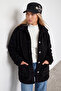 Women's Black Double Pocket Buttoned Front Oversize Plush Jacket Alc-X11149 - 3