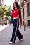 Navy Blue Striped Wide Leg/Knit Sweatpants with Elastic Waistband Twoaw27Ea00041 - 2