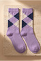 Plaid Patterned Cotton Women's Socket Socks Purple - 3