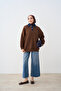 Women's Collar Denim Detail Sweatshirt Brown - 3