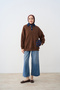 Women's Collar Denim Detail Sweatshirt Brown
