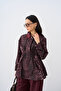 Women's Leopard Print Zippered Trench Coat Burgundy - 2