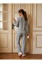 Gray Cotton Bow and Lace Trim Long Sleeve Pajama Set - 2