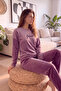 Lilac Focus Patterned Exclusive Velvet Women's Pajama Set - 2